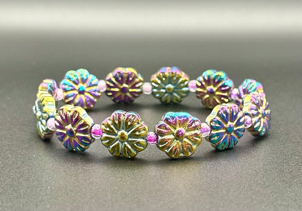 Handmade Iridescent Flower Bracelet - My Cozy Knick Knacks