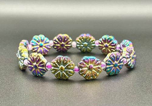 Handmade Iridescent Flower Bracelet - My Cozy Knick Knacks